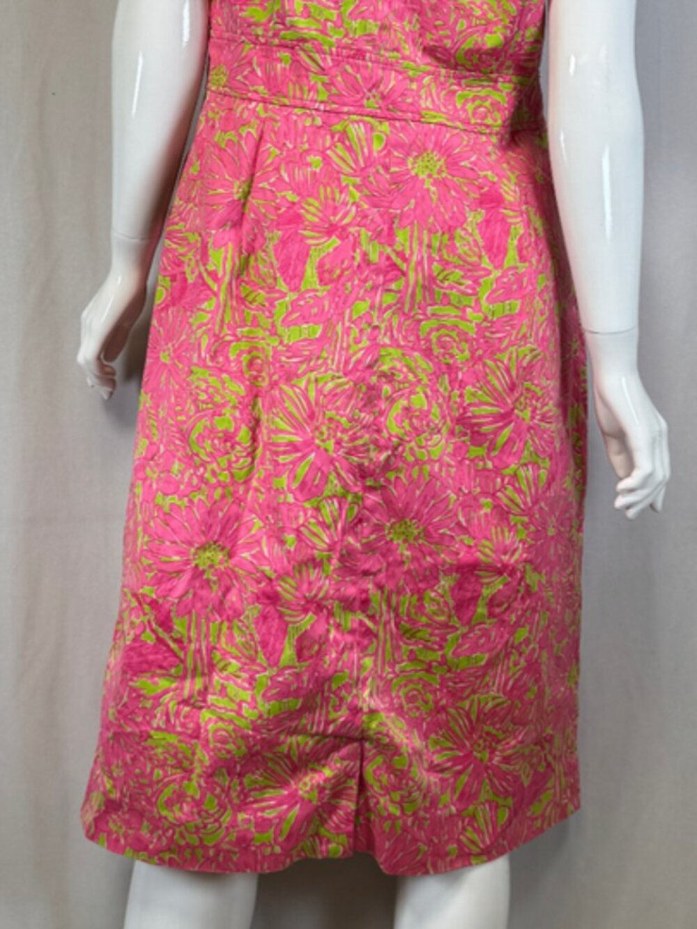Lilly Pulitzer Midi Pink Green Floral Cotton Lined Shift Dress Size 12 - Picture 6 of 16